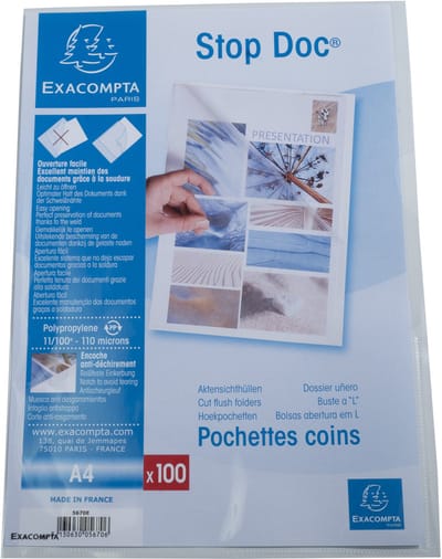 Exacompta Pak van 100 L mappen- gladde PP 11/100ste - A4 - Transparant - 5670E