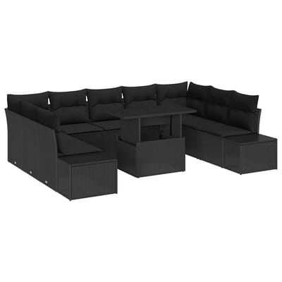vidaXL - Tuinbank - Set - 10 - st - Zwart - poly - rattan