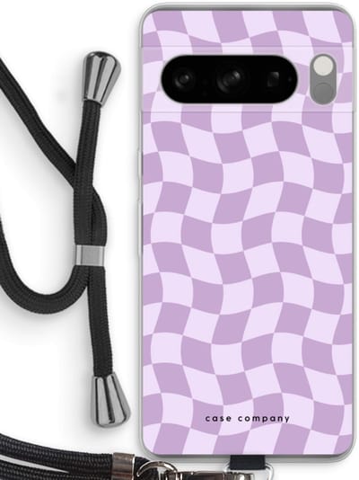 Case Company® - Hoesje met koord geschikt voor Google Pixel 8 Pro hoesje met Koord - Grid Paars - Telefoonhoesje met Zwart Koord - Bescherming aan alle Kanten en Over de Schermrand