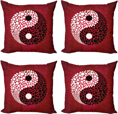 ABAKUHAUS Ying Yang Gooikussenhoes 4-pak, Abstract Cosmos-bord, Modern Accent dubbelzijdige digitale print, 45 x 45 cm, rood