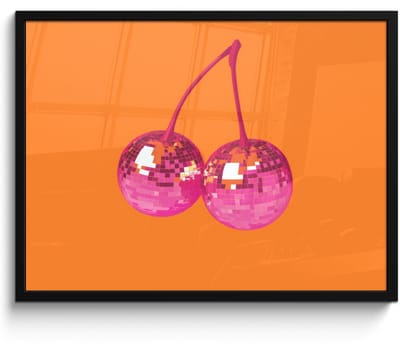 Poster in lijst - Fotolijst 70x50 cm - Posters - Discoballen - Kers - Spiegels - Roze - Posterlijst zwart - Decoratie - Wanddecoratie woonkamer - Muurdecoratie slaapkamer