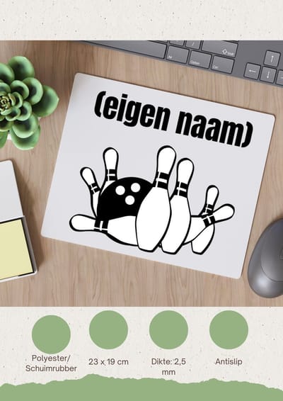 Akyol - bowlen kegels met eigen naam Muismat - Bowlen - bowlers - iemand die houdt van bowlen - verjaardag - cadeau - kado - 23 bij 19 cm