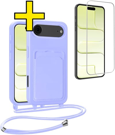 Hoesje Geschikt voor iPhone Air Telefoonhoesje Met Koord Case Pashouder Met Screenprotector Siliconen - Hoes Geschikt voor iPhone Air Hoesje Met Kaarthouder - Lila
