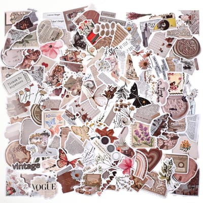 Dailygoods- Stickers 120 stuks vintage - Waterdichte stickers - Esthetische journalstickers - Retro vinyl stickers - Scrapbook stickers - Handboek benodigdheden