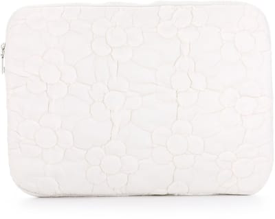 Gevoerde Laptophoes met Reliëf Bloemenpatroon – Schokbestendige Laptop Sleeve – Modieuze Beschermhoes met Puffer-Effect en Ritssluiting - Wit