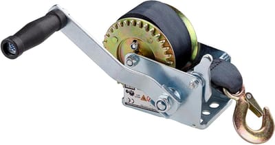 Handlier met riem - Lier zwengel - Horizontaal trekken - 360 kg trekkracht - 6 meter band - Zilver