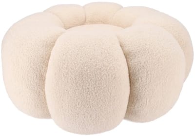 DK Design Bloemen Poef - teddy - zandkleur - 65 x 30 cm - rond - woondecoratie