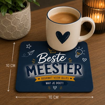 Beste Meester Onderzetter 10x10 cm – Bedankt voor Alles Wat Je Doet – Cadeau voor Meester – MDF Onderzetter