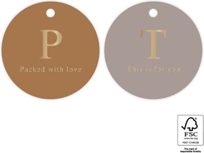 Label Kaartje - Kadolabel – Grijs / Cognac / Goud glans | Packed with love / This is for you | Karton incl. boorgaatje | Cadeau - Gift Tag - Leuk verpakt| Geschenk - Tag