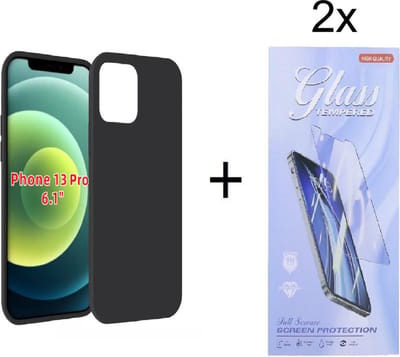 Hoesje Geschikt voor: iPhone 13 Silicone - Zwart + 2X Tempered Glass Screenprotector - ZT Accessoires