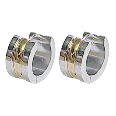 Fako Bijoux® - Oorbellen - Oorringen - Stainless Steel - Trio Stripe - 7mm Breed - Zilver-/Goudkleurig