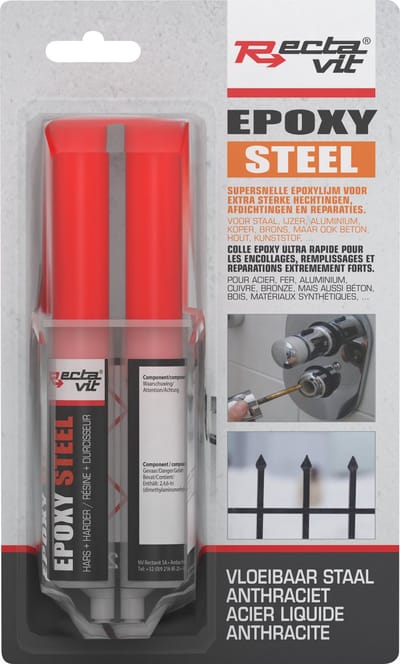 Rectavit Epoxy Steel â€” 2-componenten staalvulmiddel en lijm, hoge sterkte