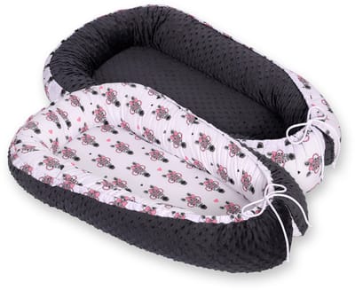 Babynest dubbelzijdig Premium Cocoon voor baby's BOBONO minky-roze zebra's