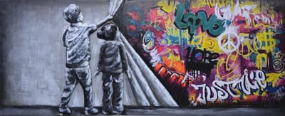 Schilderij 3D Art - Metalen 3D - Graffiti Reporters - Wanddecoratie metaal - Hand geschilderd - Graffiti - Modern - Metalen muurdecoratie woonkamer - Decoratie - Industriële accessoires slaapkamer - 60 x 150 cm