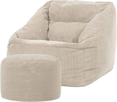 Zitzak Fauteuil met Voetensteun - Beige Corduroy - Voor Woonkamer en Slaapkamer