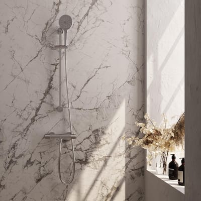 Brauer Chrome Carving Glijstangset met Thermostaatkraan - 3-Standen Handdouche - Chroom
