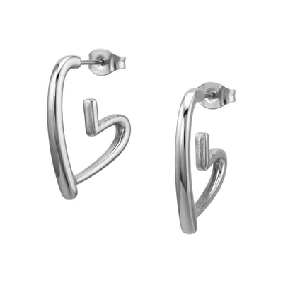 Zilver kleurige stainless steel oorstekers met hangend hartje | dames oorbellen | chirurgisch staal | hypoallergeen | Zilverana | RVS