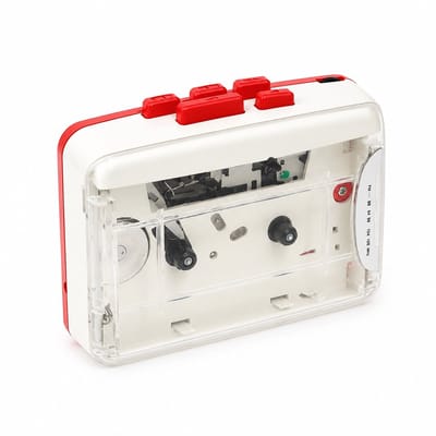 Retro Cassettespeler - 12x9x4cm - Draagbare Walkman met FM Radio & Opnamefunctie - Inclusief Oortjes - USB & Batterij Voeding - Ideaal Cadeau voor Muziekliefhebbers - Transparant rood