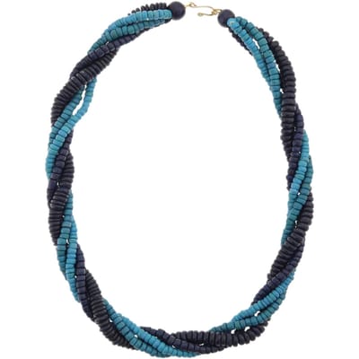 Behave – Gedraaide kokos ketting – 55 cm – Blauw en turquoise tinten