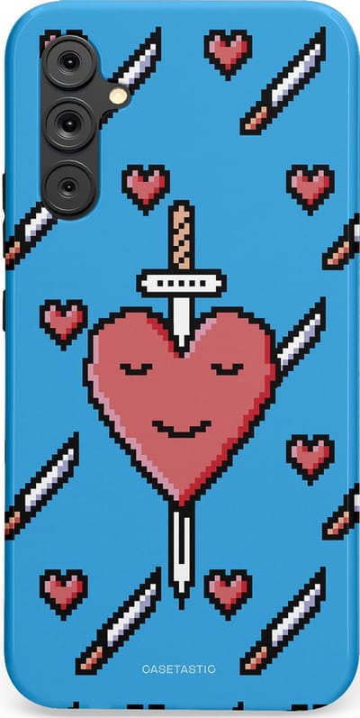 Casetastic hoesje geschikt voor Samsung Galaxy A34 (2023) 5G - Dubbellaagse bescherming - Zwaard saga - Fashion Case - Lichtblauw Zwart Koraal