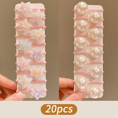 Haaraccessoires voor Meisjes, Kleurrijke Imitatie Parels, Schattige Glanzende Ster Hart Scrunchies 2PCS beige