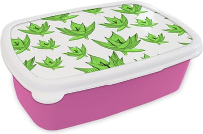 Broodtrommel Roze - Lunchbox - Brooddoos - Aloë Vera - Patronen - Planten - 18x12x6 cm - Kinderen - Meisje