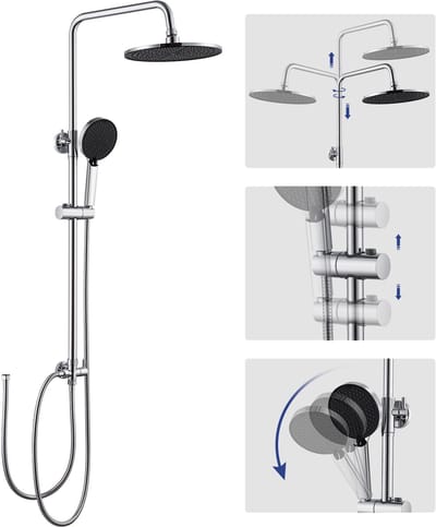Auralum Max - Douche Set - Regendouche en Handdouche - Verstelbare Hoogte 74-112 cm - Douchesysteem - Zwart - RVS - Handdouche met 4 Functions - Wandmontage - Zwart
