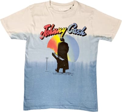 Johnny Cash - Walking Guitar Heren T-shirt - S - Creme/Blauw