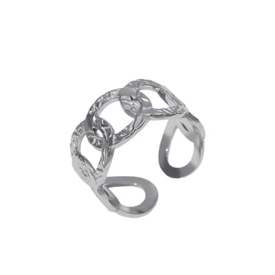 Aramat Jewels | Ringen | Stalen Verstelbare Open Ring - Bewerkte Schakels - 10mm | Zilverkleur | |10mm | Staal | Volwassenen | Verkleurd niet