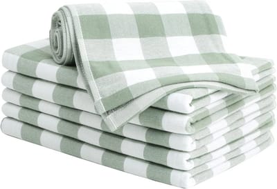 Set van 6 katoenen keukendoeken - Absorberend, zacht en snel drogend - Groen en wit Buffalo Plaid