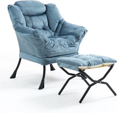 Comfortabele Fluvelen Fauteuil met Voetenbank en Neksteun - Zachte Zitkamer Stoel