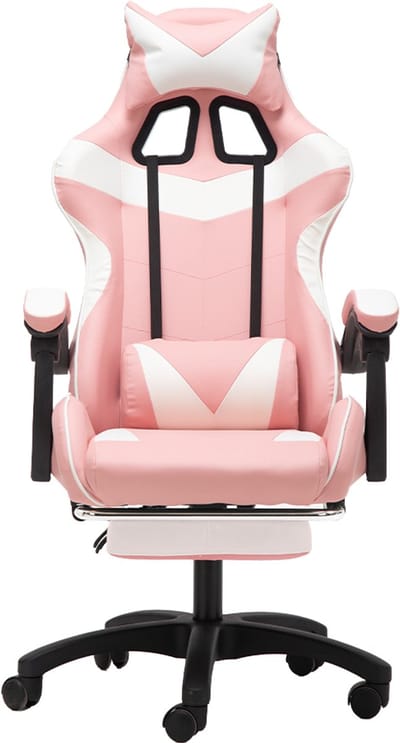 Gotagee Ergonomische Gamestoel Bureaustoel Gamingstoel Met Lendensteun un voetpedalen Hoogte en Ligfunctie Wit-Roze