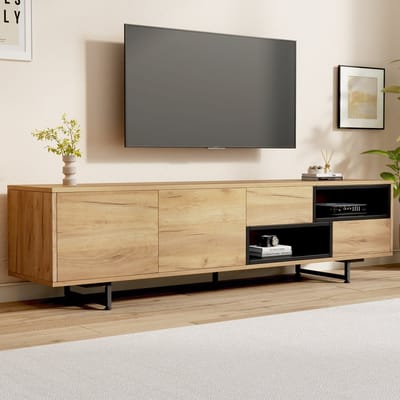 DESMIU Tv Meubel - Met Deuren Open Vakken En Schuiflades - Voor Woonkamer En Mediahoek - Spaanplaat - 173x38x48 Cm - Houtkleur