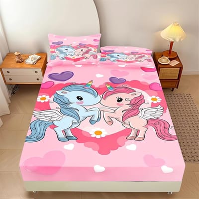 Drap-housse Licorne Taille Simple Pour Enfants Filles Adolescents, Ensemble de Draps de Lit Dessin Animé Arc-en-Ciel Mignon Drap Animaux avec 1 Taie d'Oreiller 75*50 90x200cm