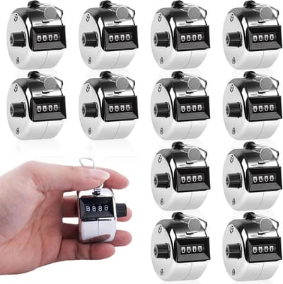 Handtellertjes Set van 12 Stuks, Metalen Clicker, 4-Cijferige Tellers voor Sport, Breien en Activiteiten, Duurzaam en Gebruiksvriendelijk