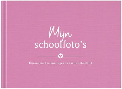 Fyllbooks - Schoolfotoboek Invulboek - Schoolfoto Album - Schooljarenboek - Linnen Roze - Geschikt voor: 12 Portret- en Klassenfoto's