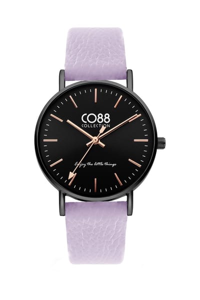 CO88 Collection 8CW-10119 Horloge - Lila Paars - Leren Band - tot 20cm Polsmaat - 36mm Doorsnee - Rosegoudkleurig