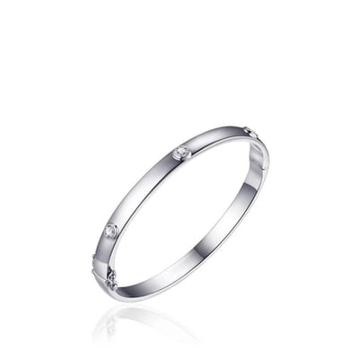 Jewels Inc. - Armband - Bangle Massief met Scharnier gezet met 3x Zirkonia in Gladomzetting - 6mm Breed - Maat 60 - Gerhodineerd Zilver 925