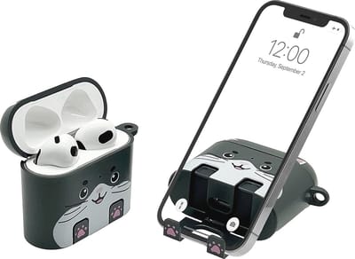 AirPods 3 Hoes met Telefoonstandaard en Sleutelhanger Karabijnhaak - Schokbestendig en Draadloos Opladen