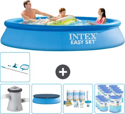 Intex Rond Opblaasbaar Easy Set Zwembad - 305 x 61 cm - Blauw - Inclusief Pomp Afdekzeil - Onderhoudspakket - Filters - Schoonmaakset