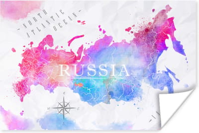 Poster 30x20 cm - Wereldkaart - Rusland - Waterverf - Posters - Kamer decoratie - Wanddecoratie woonkamer - Muurdecoratie slaapkamer