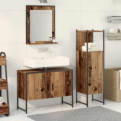 vidaXL - Badkamermeubel - Set - 3 - st - Bruin - 33 - x - 33 - x - 113.5 - cm - Bewerkt - hout
