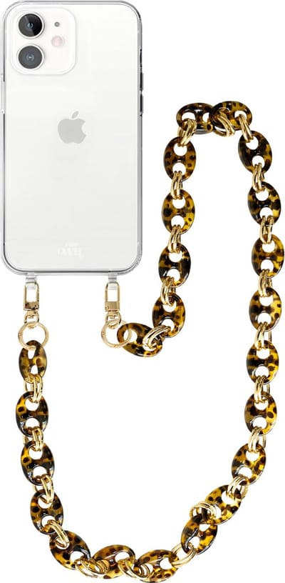 xoxo Wildhearts silicone case met koord - Transparant telefoonhoesje met koord - telefoonketting - Marble Brown - Lang koord - Cord Case - geschikt voor Apple iPhone 12 hoesje - Ketting met marmere look - marmer - bruin