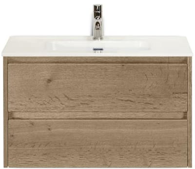 Dante Badmeubelset 80 cm - Natuur Eiken - Keramische Wastafel Wit Cover