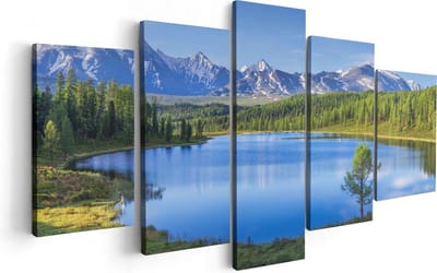 Artaza Canvas Schilderij Vijfluik Meer Bij De Bergen In Het Bos - 100x50 - Foto Op Canvas - Canvas Print