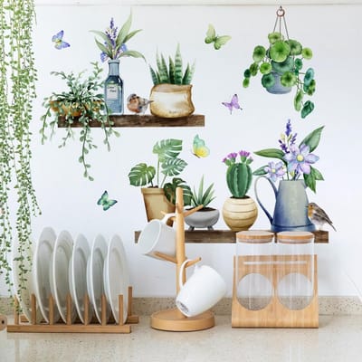 Dailygoods- Muursticker Groene Potplant - Wanddecoratie Kinderen - Muurdecoratie Woonkamer - Muurstickers Slaapkamer - Muurstickers Keuken - Eenvoudig Aan Te Brengen