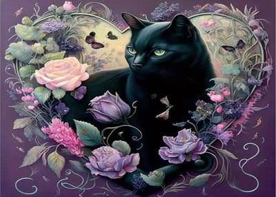 TOPMO- zwarte kat hart -40X50CM- Diamond painting pakket - HQ Diamond Painting - VOLLEDIG dekkend - Diamant Schilderen - voor Volwassenen – ROND