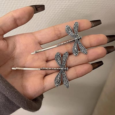 2 stuks/set Retro Zilveren Libelle Haarclip, Meisjes Zijclip, Gebroken Pony Haarclip Op Het Voorhoofd, Niche Ontwerp Haaraccessoire Haarclip zilver
