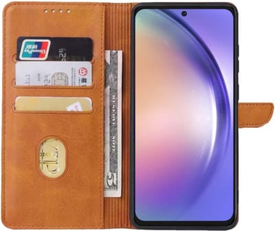 Geschikt voor Samsung Galaxy A54 5G Telefoonhoesje Kunstleer met Magnetisch lipje en Pasjeshouder Book Case met Klepje - Bruin - Smartphonica geschikt voor Samsung Galaxy A54 5G
