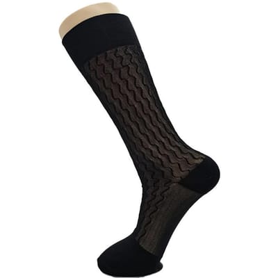 5 Paires Chaussettes en Soie de Luxe Haute Qualité Grandes Bas Rétro Mode Jacquard Vague Longues Chaussettes Fines de Ville Pour Hommes EU 38-45 black